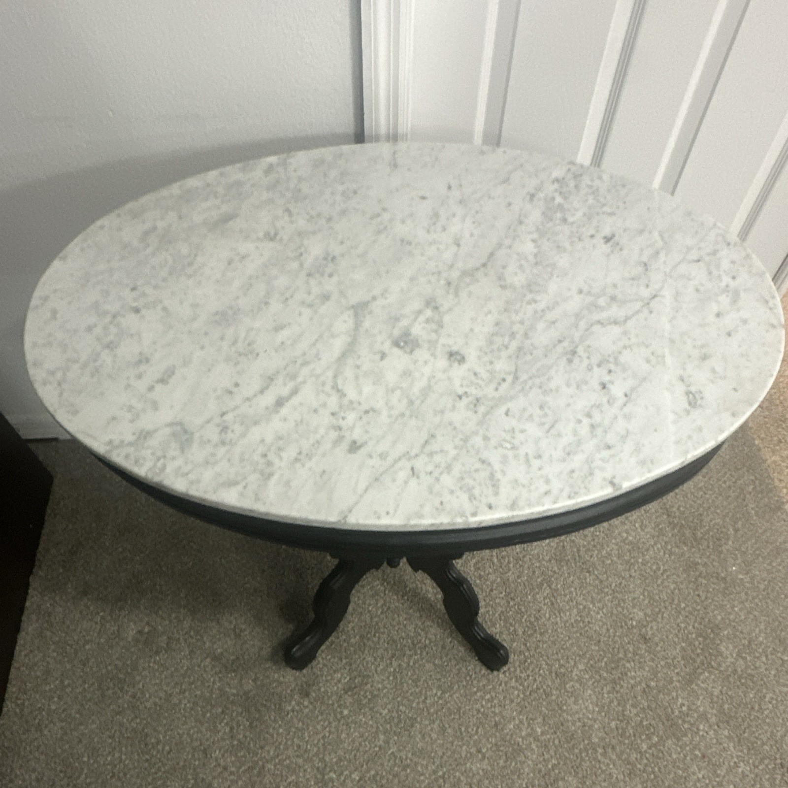 Round Marble Top Pedestal Accent Table Black/White, 30x34x28 in gallery