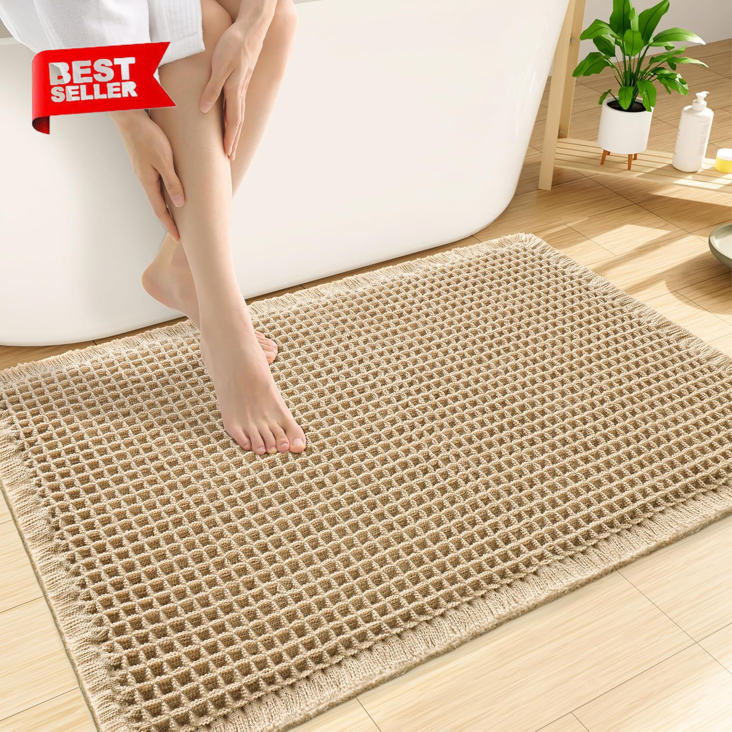 Waffle Bath Mat 30X20, Extra Soft Absorbent Bathroom Rugs, Non Slip Bath, Brown gallery