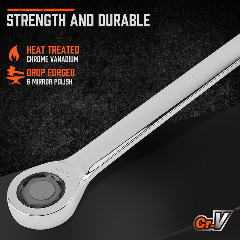 10PC Extra Long Ratcheting Wrench Set Double Box Spanner 8-19MM With Storage Bag gallery