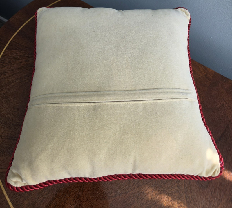Needlepoint Pillow Red Beige Grouse Vintage Handmade Decorative 16”x16” Square gallery