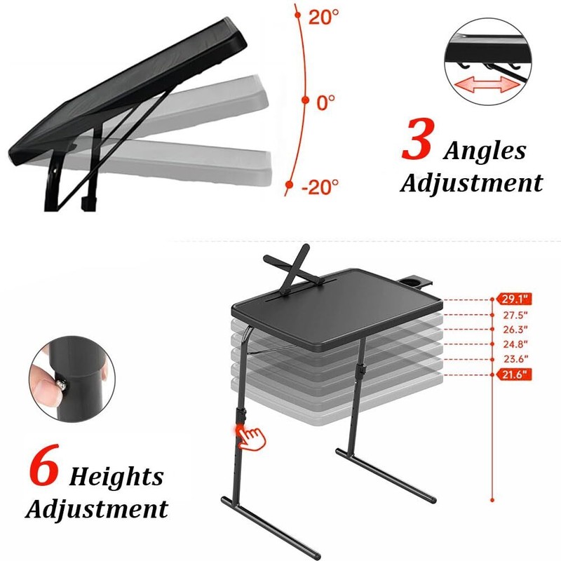 Portable & Foldable Comfortable Adjustable TV Tray Table Stand + Cup Holder gallery