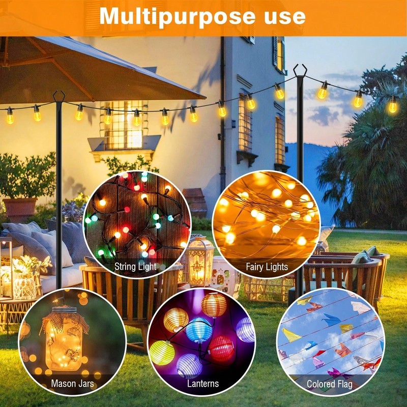 10ft 4 Pack Metal String Light Poles With 3 Prong Base For Outdoor Patio Decor gallery