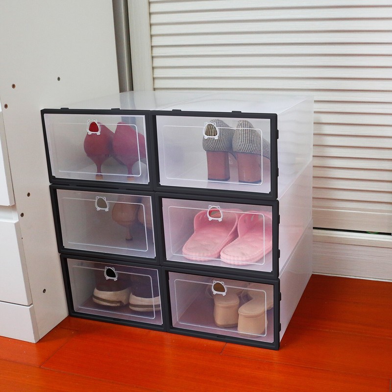 6Pcs Plastic Shoe Box Storage Stackable Clear Organizer Holder Front Opening gallery