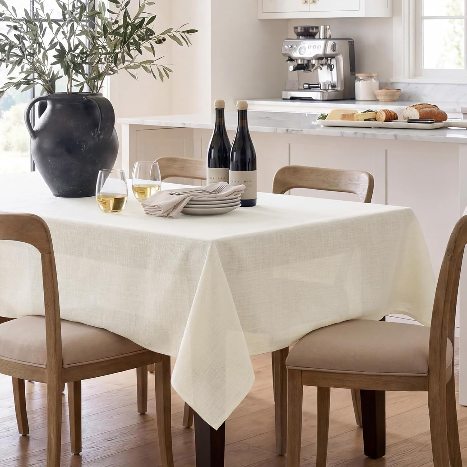 NOVILYS Rectangle Tablecloth, Linen Cream Farmhouse Water Resistant Modern Neutr gallery