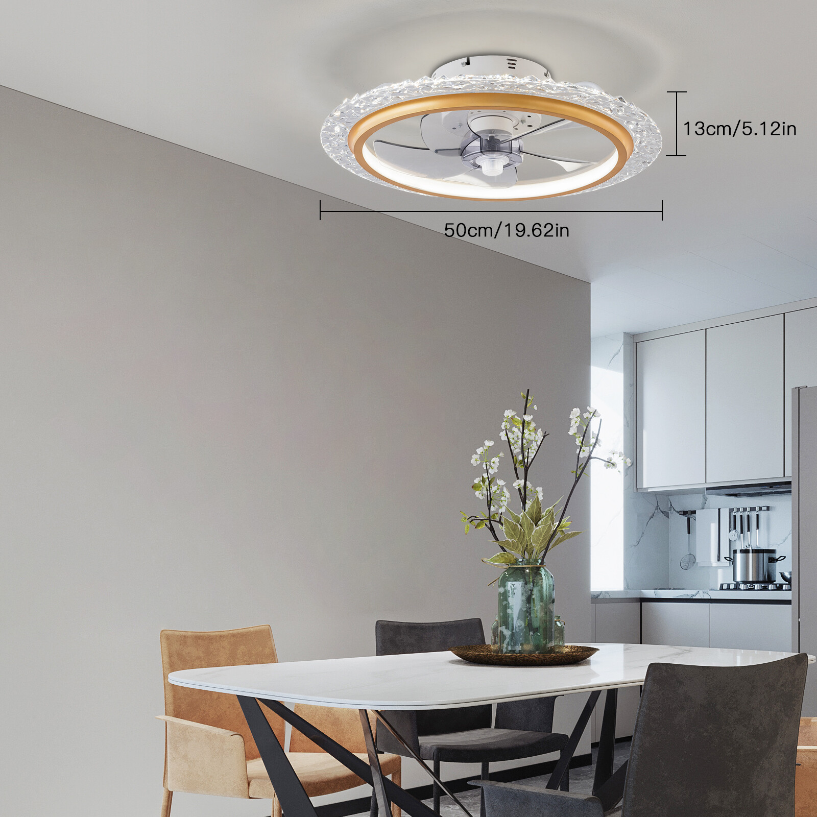 85-265V 64W Modern Gold LED Ceiling Fan Lights Dimmable w/Remote Control 5Blades gallery