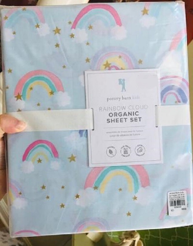 Pottery Barn Rainbow Cloud Sheet Set Blue Twin Organic Cotton 3pc Kids New🦩.