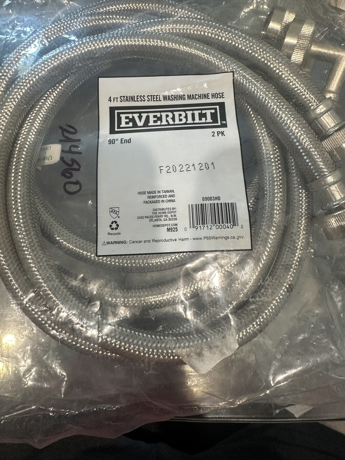Everbilt 4 ft. Polymer Coated Stainless Steel Washing Machine Connector (2-Pack) gallery