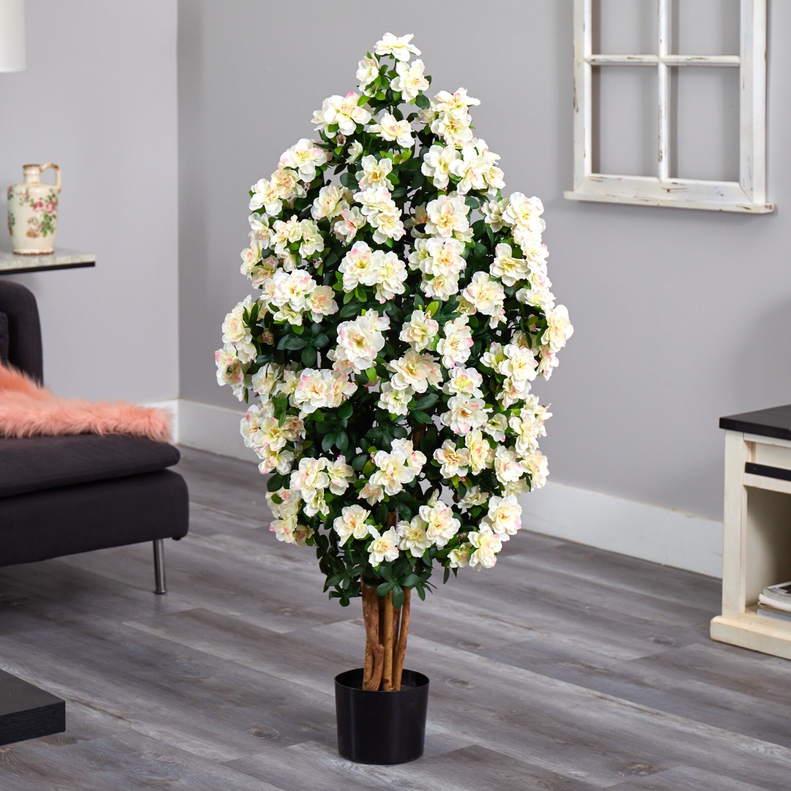57” Azalea Artificial Flowering Tree with Natural Trunk Home Decor. Retail $179 gallery