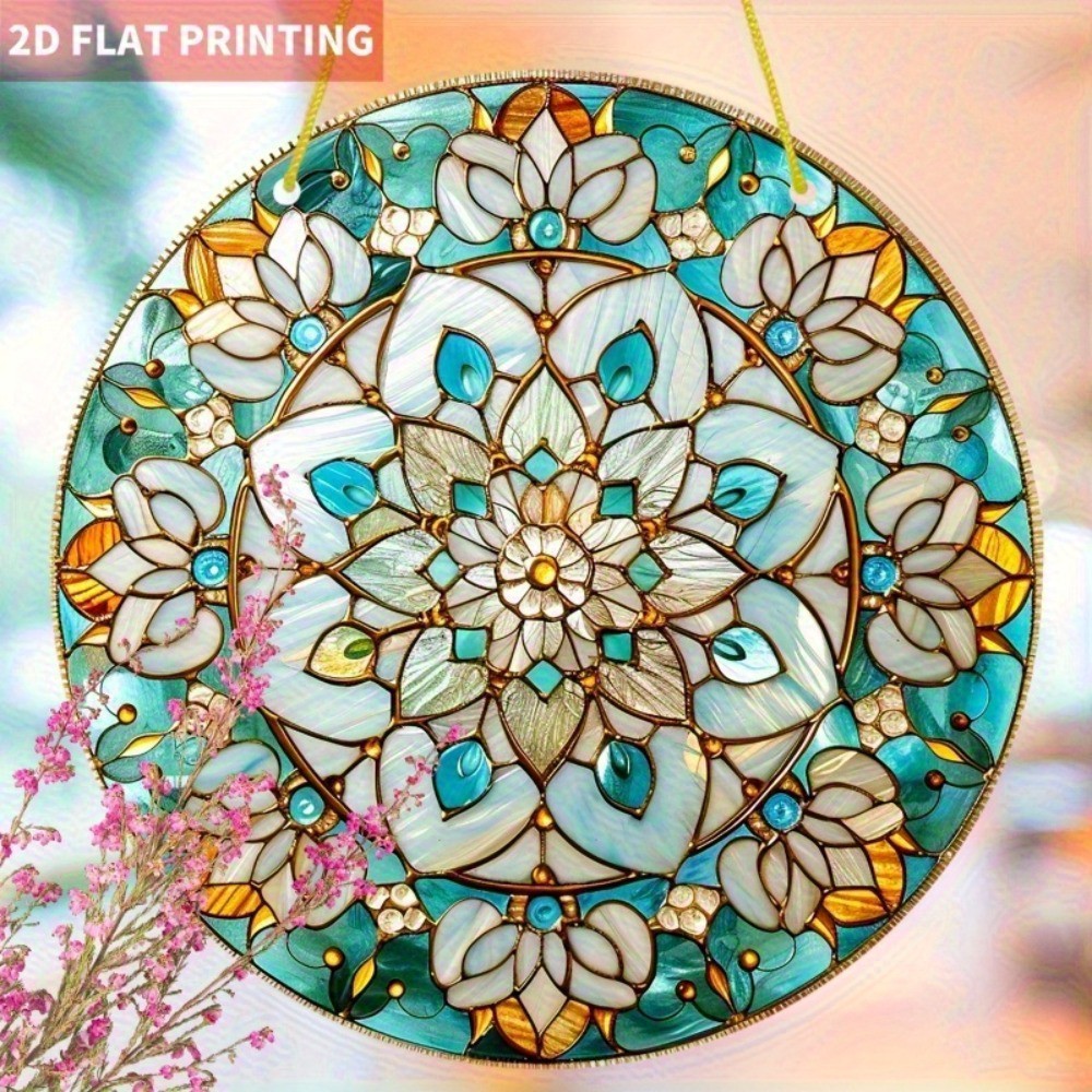 Turquoise Lotus Mandala Suncatcher, Stained Glass Style Acrylic Window Decor gallery