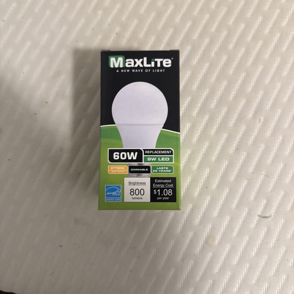 1 PACK 60w Equivalent 9w MaxLite Dimmable LED Light Bulbs Soft White 800 Lumens