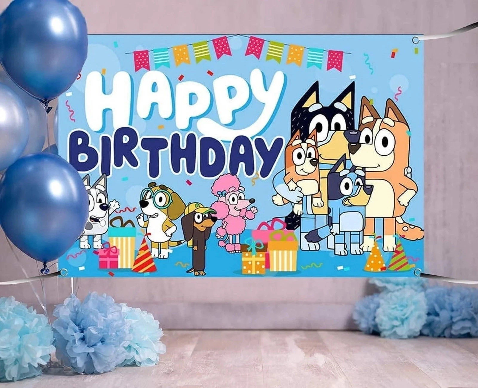 7x5ft Cartoon Blue Sheepdog Theme Happy Birthday Backdrop Kids Birthday Decorate gallery
