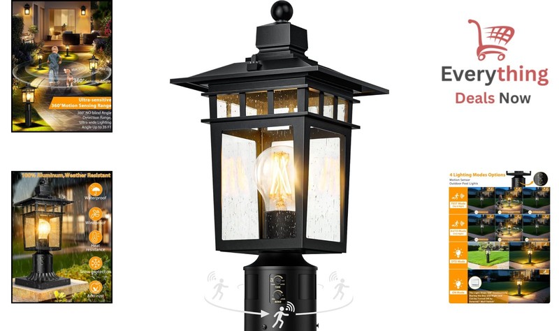 4 Modes LED Post Light with 360° Motion Detection - Perfect for Gardens & Yards gallery