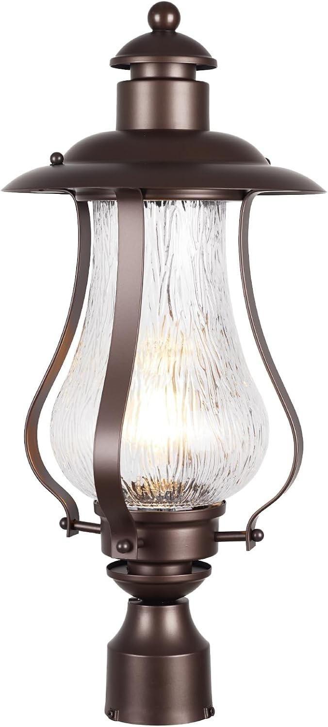 Outdoor Post Light Fixture – Vintage Brown Farmhouse Post Lantern with Wood Grai gallery