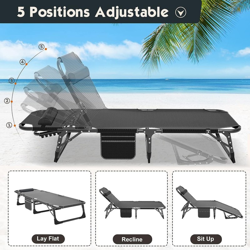 Folding Camping Cot Bed Adjustable 5-Position Folding Lounge Chair Portable 3IN1 gallery
