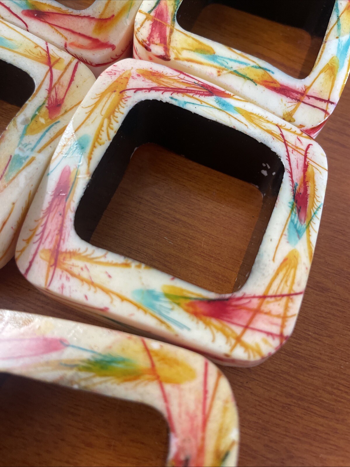 12 Abstract Splatter Napkin Rings Quadrilateral Cream Red Blue Pier 1 gallery