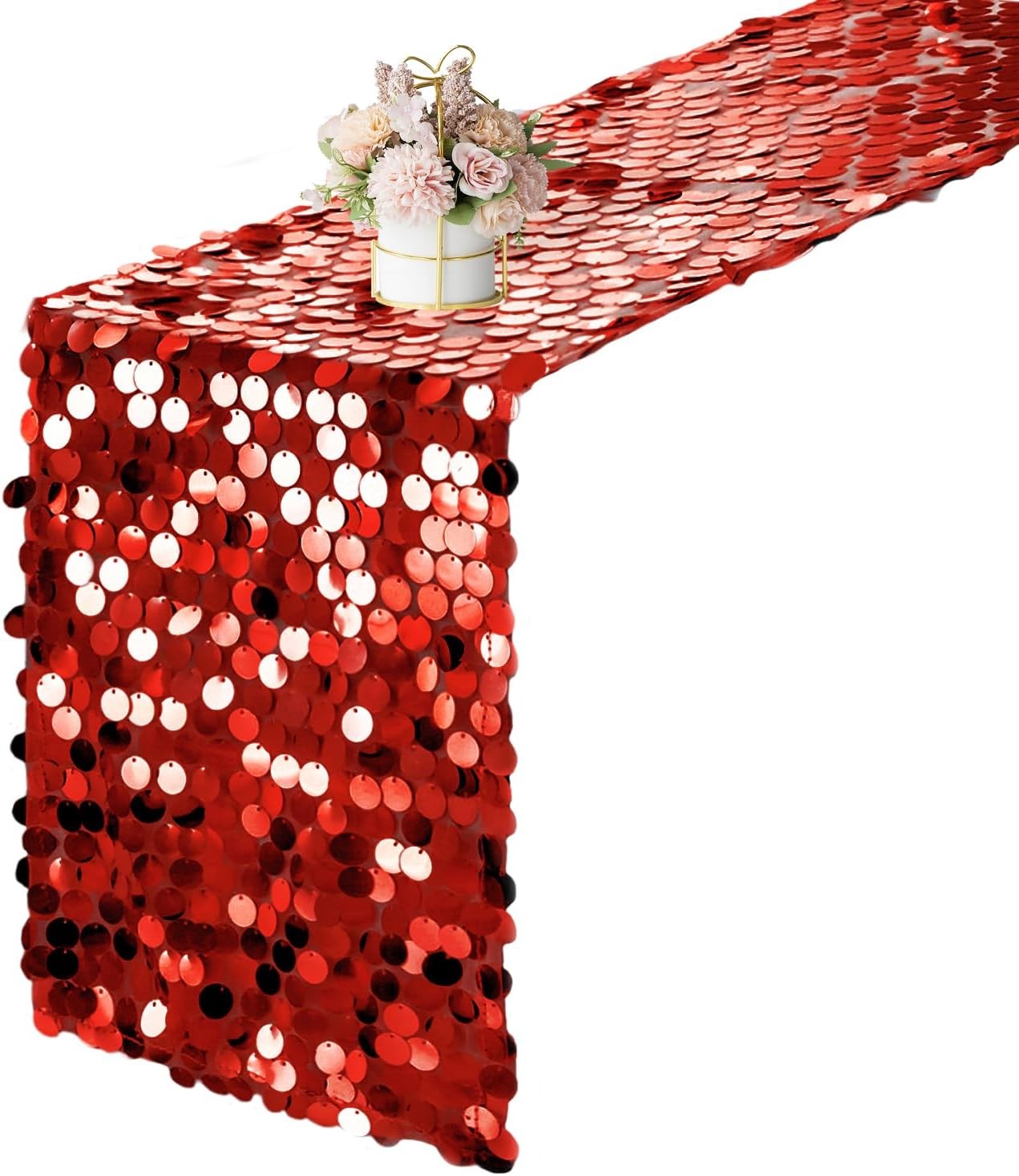 12 x 108 Inch Red Sequin Table Runner Glitter Rectangle Big Sequin Table Runner gallery