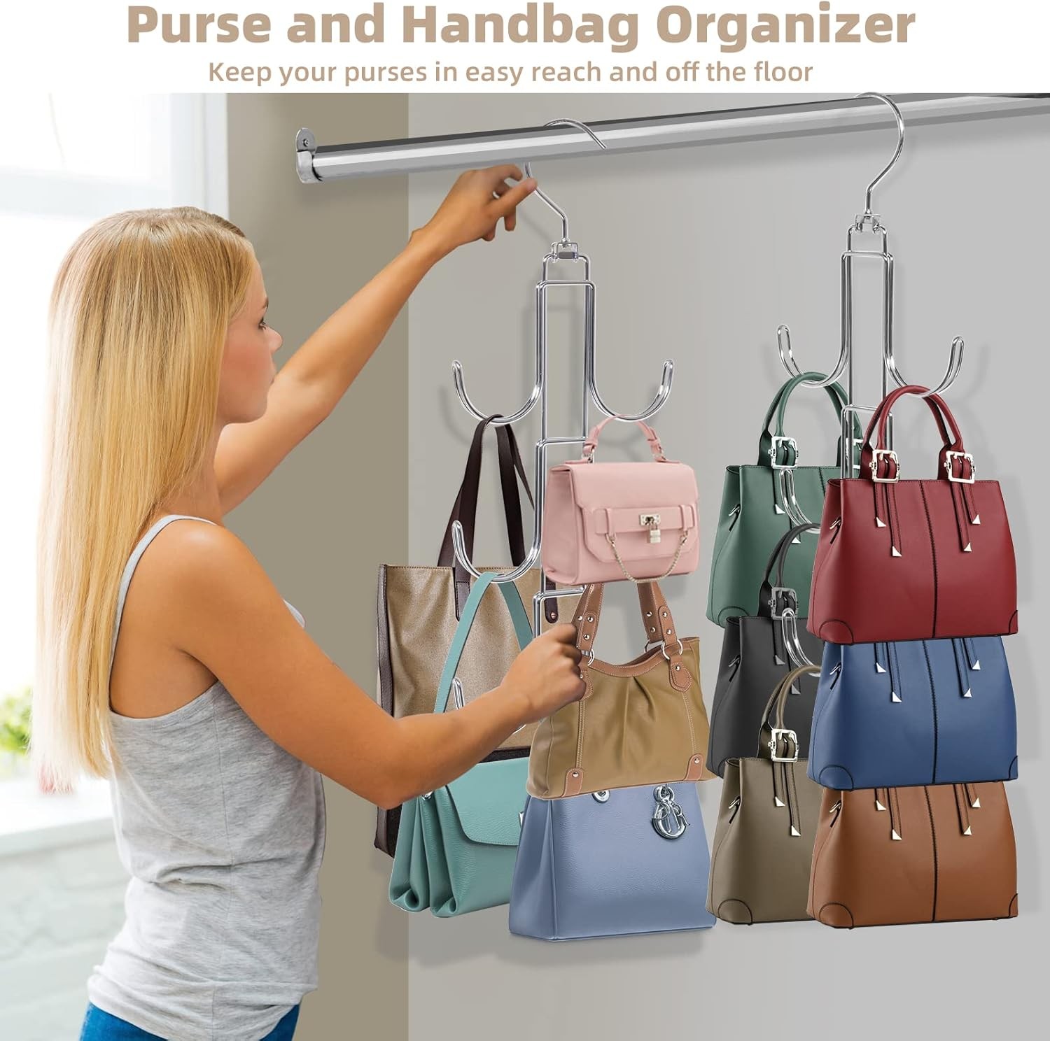 Purse Hanger Organizer for Closet,2 Pack Handbag Storage Organizer,Hanging Purse gallery