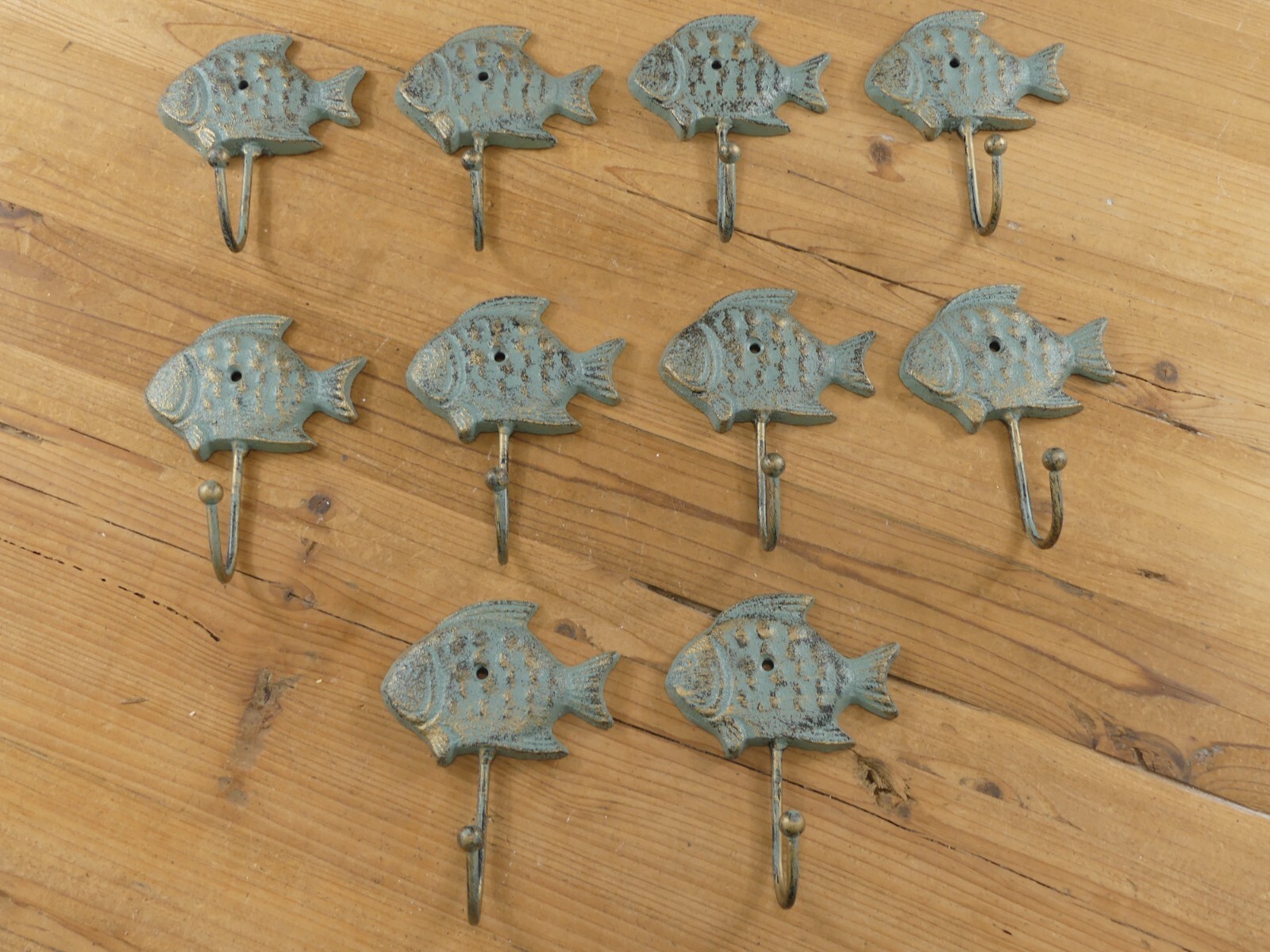 10 CAST IRON FISH COAT HOOKS RACK TOWEL BATH NAUTICAL HAT HALL TREE FISHING DAD gallery