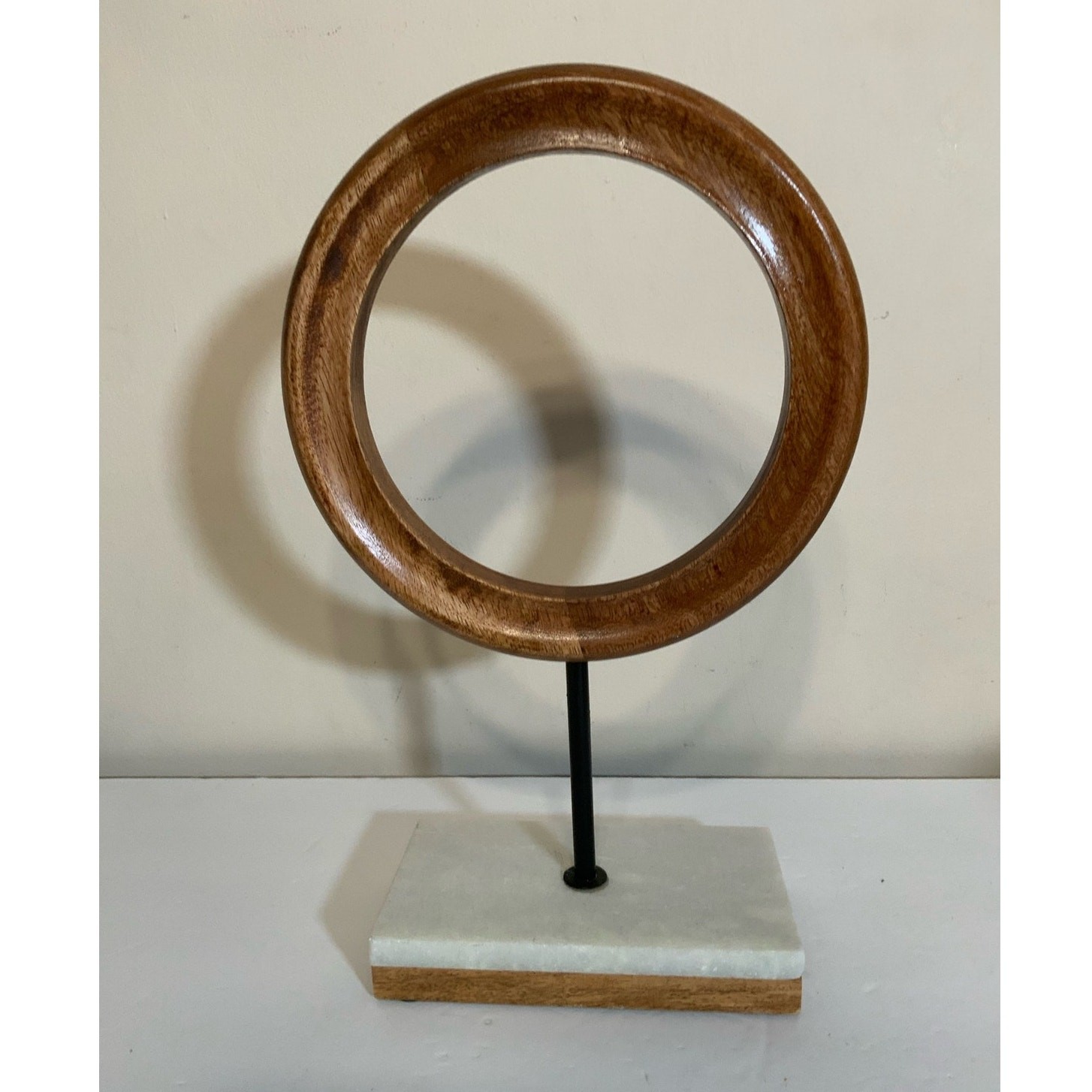 Wooden Geometric Decorative Sculpture Circle Home Decor Statue with Marble Stand gallery