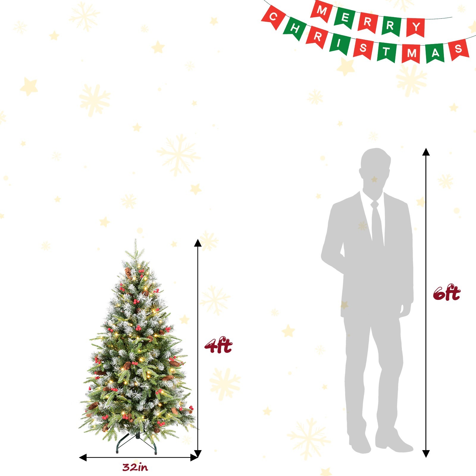 4-9ft Prelit Artificial Christmas Tree Snow Frosted with Pinecones & Red Berries gallery
