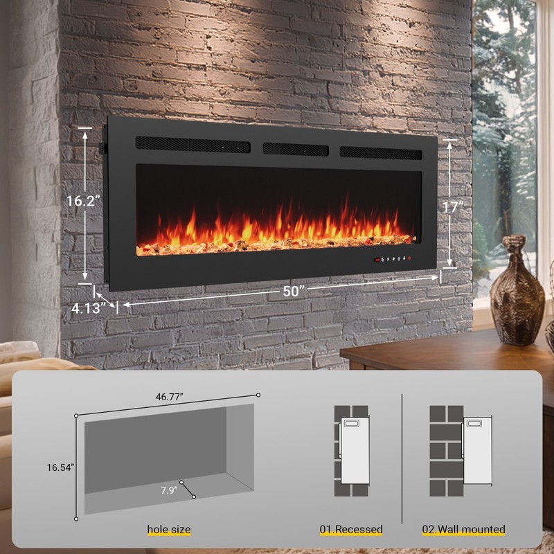 50" Electric Fireplace Recessed insert or Wall Mounted Standing Electric Heater gallery
