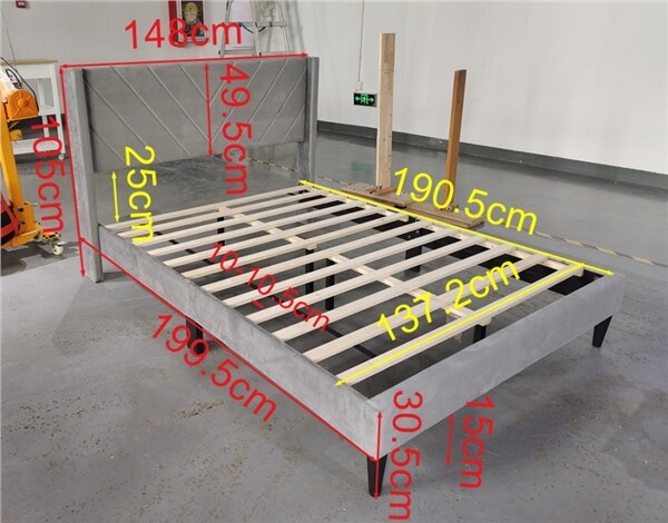 Full/Queen Upholstered Bed Frame with Wooden Slat Support and Wing Side gallery
