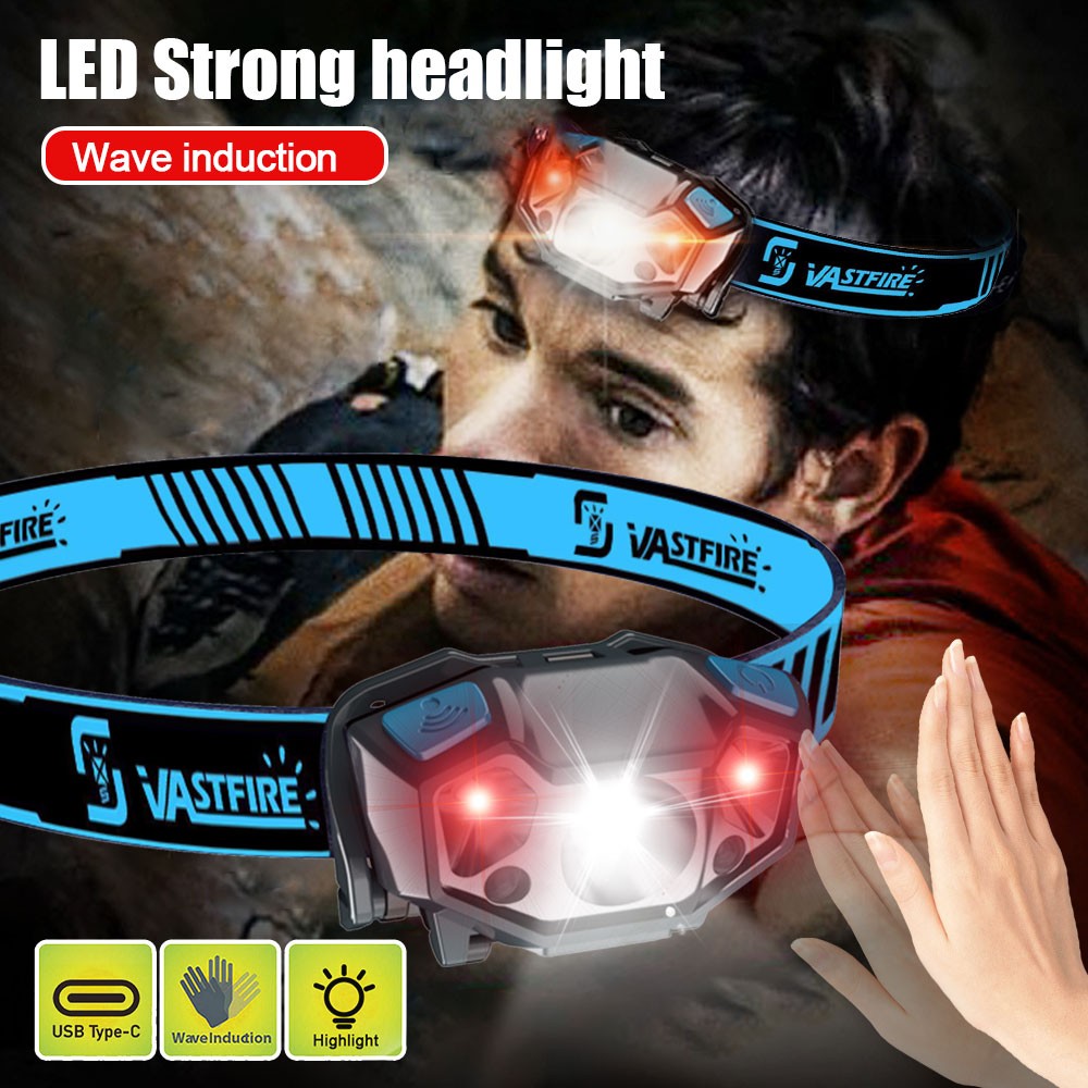 Mini Strong LED Headlamp Work Light Wave Sensor Red Light USB Rechargeable Lamp gallery