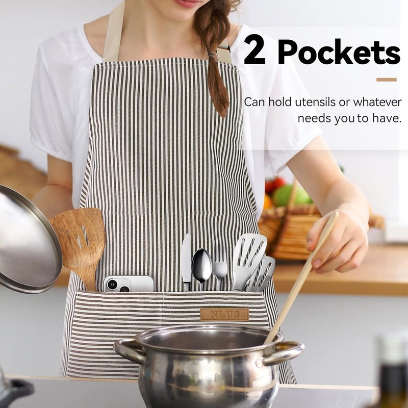 2 Pack Kitchen Cooking Aprons, Adjustable Bib Soft Chef Apron with 2 Pockets gallery