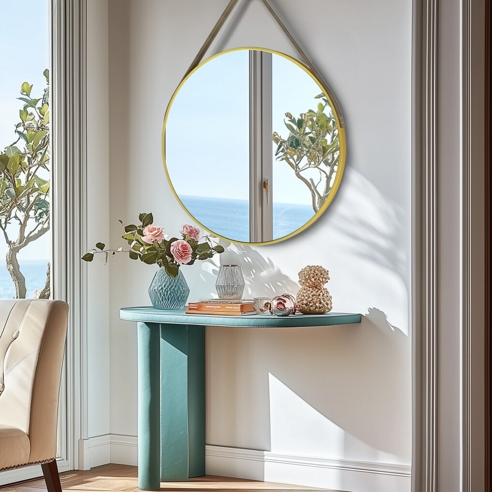 Large 24/28/32” Round Wall Mirror with Chain Easy-to-Hang Circular Wall Mirrors