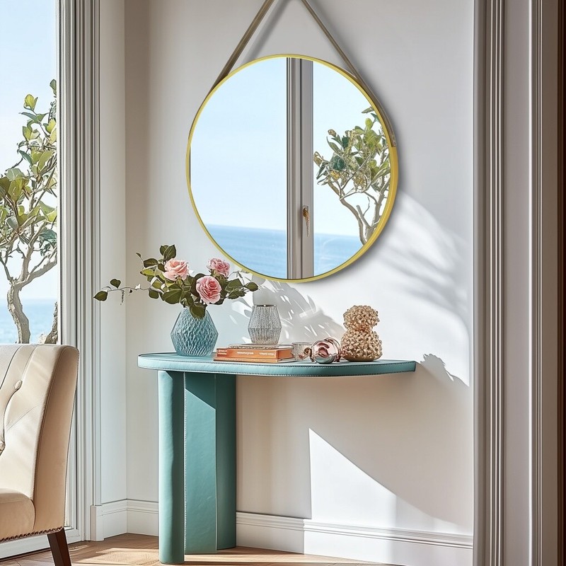 Large 24/28/32” Round Wall Mirror with Chain Easy-to-Hang Circular Wall Mirrors gallery