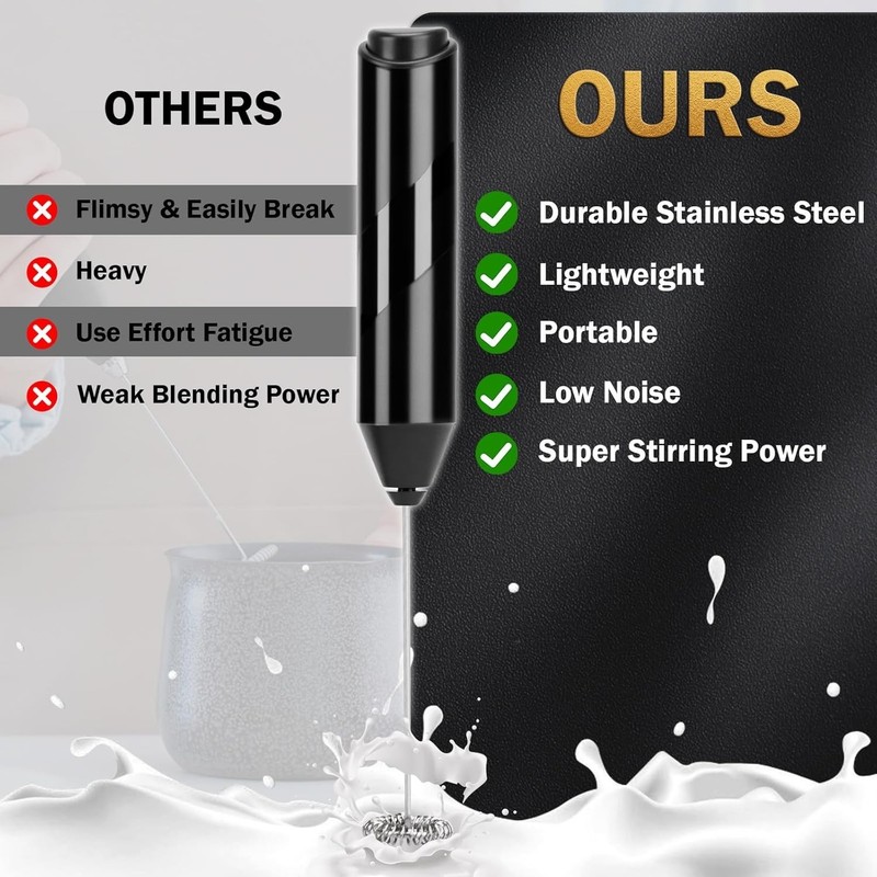 Electric Handheld Drink Mixer - 2AA Battery Operated Frother for Coffee Lovers gallery