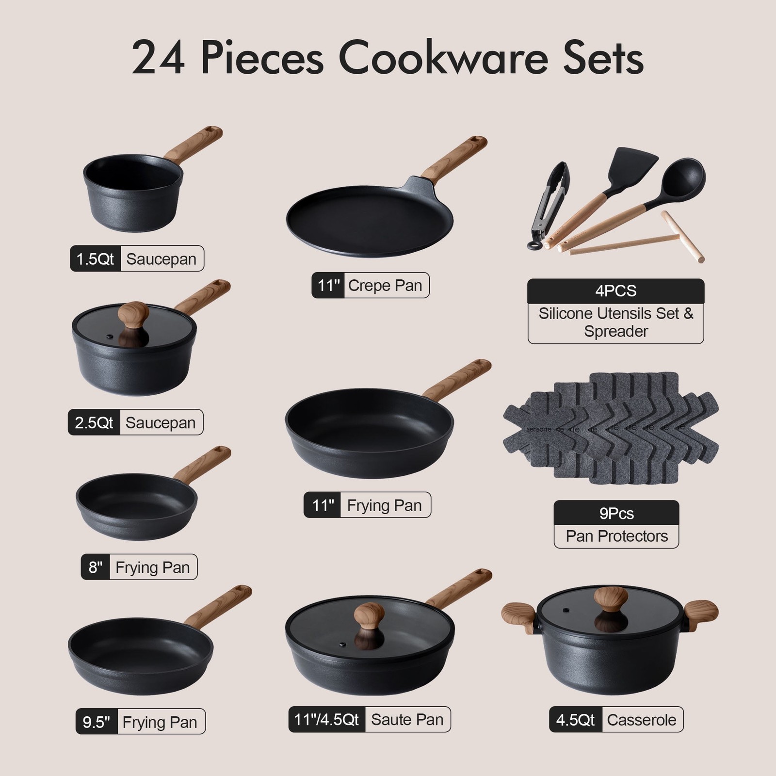 Sensarte Ceramic Nonstick Cookware Set, 24 Pieces, Die-Cast Aluminum, Induction gallery