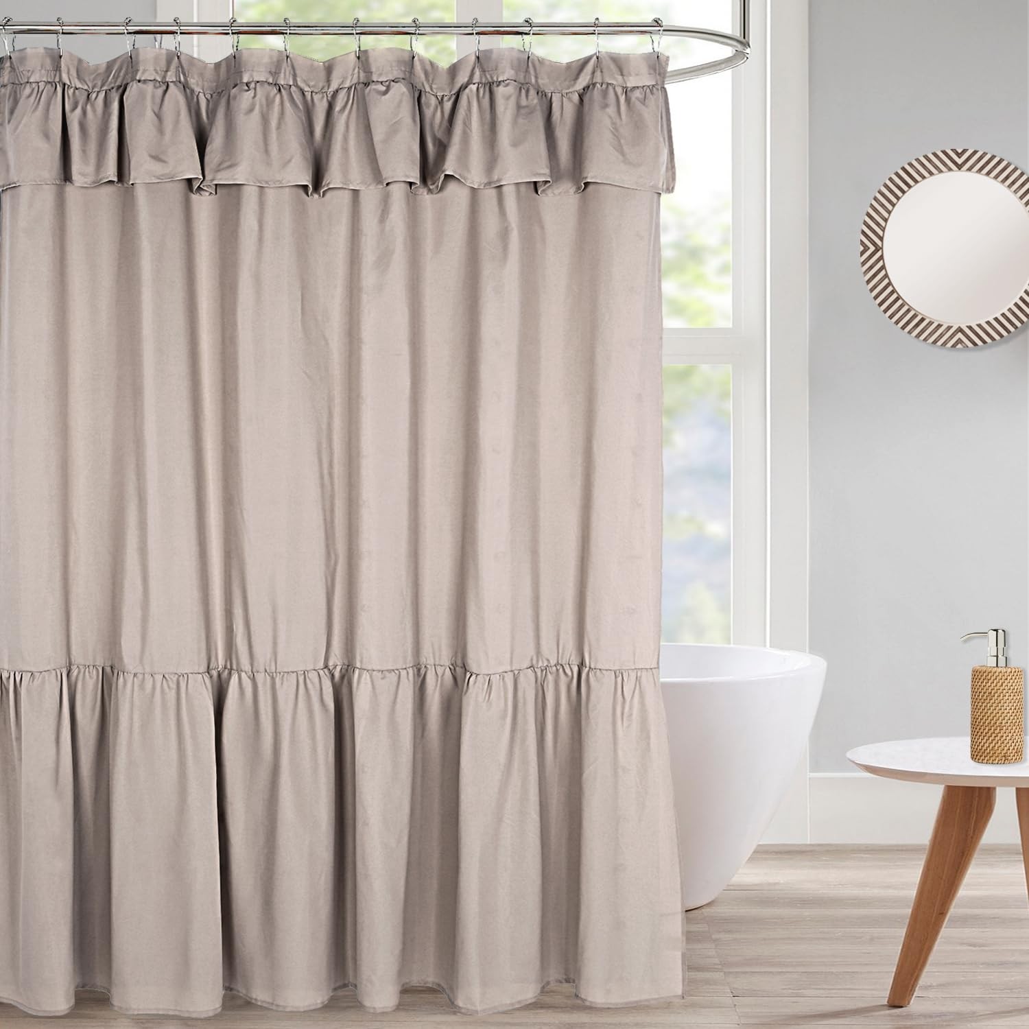 Ruffled Farmhouse Shower Curtain,Neutral Soft Fabric,Country and Chic Style,7... gallery