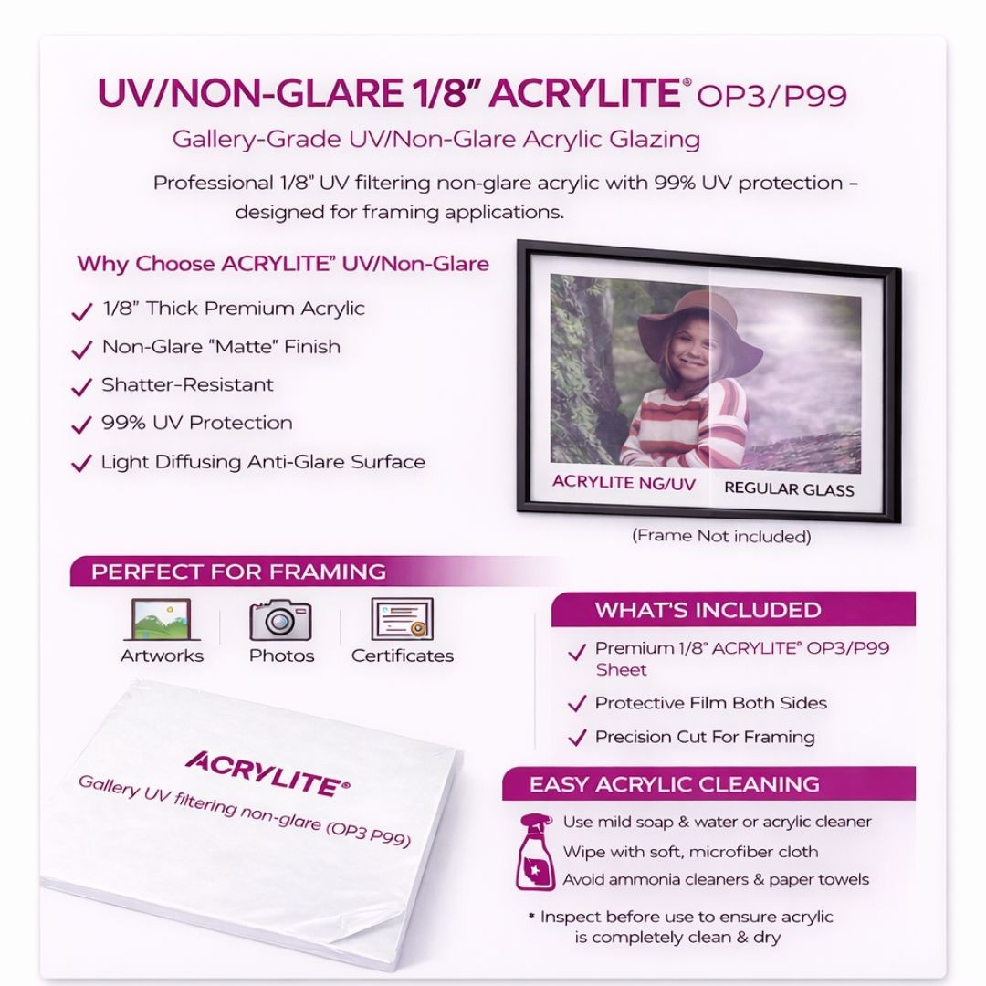 Acrylic Glass Non Glare 99% UV Protected Shatterproof Museum Display For Frames gallery