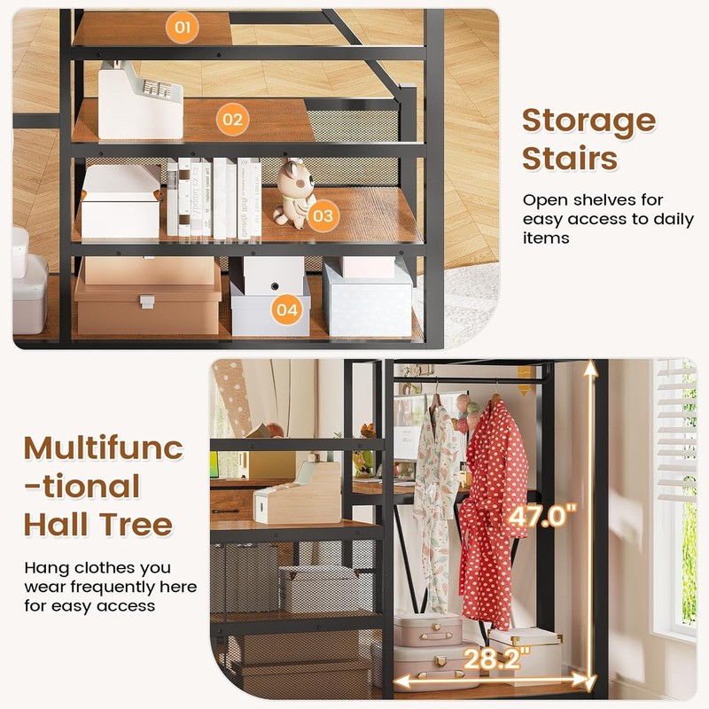 Full Size Loft Bed with Desk &Storage Stairs, Metal Loft Bed w/6 Storage Drawers gallery
