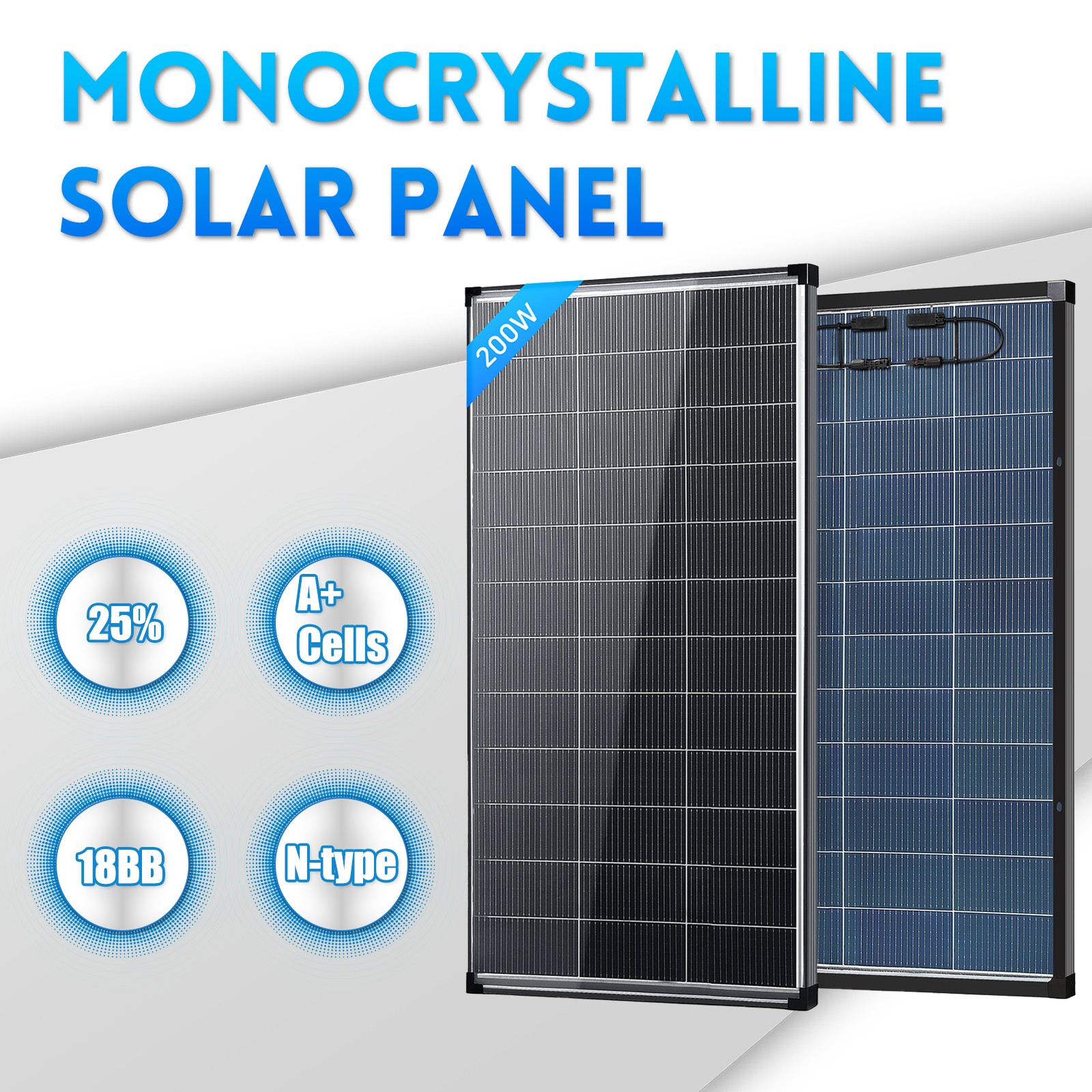 Bifacial 200W Watt Solar Panel N-Type Mono 18V 18BB Home RV Camping PV Off Grid gallery