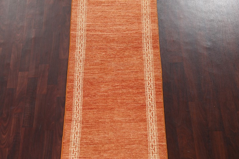 Orange Wool Gabbeh Oriental 9 ft Runner Rug Hand-knotted Hallway Carpet 3x9 gallery
