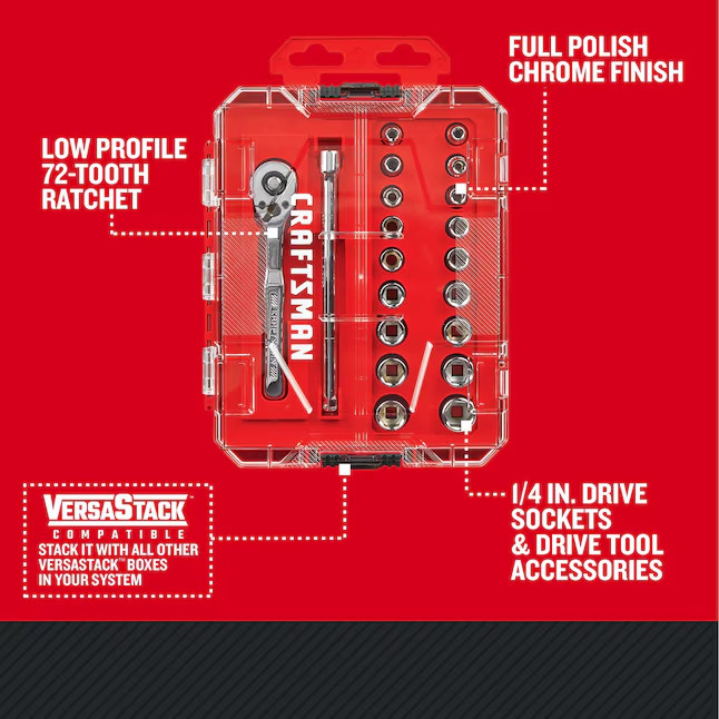 Craftsman 20Pc 1/4" Drive Ratchet & Socket Set Tool Wrench SAE Inch Metric Case* gallery