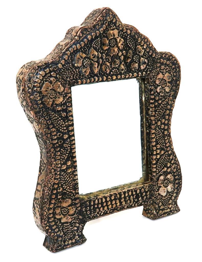 Tunisia, Handmade Silver Embossed Floral Desk Vanity Top Mirror, 5 7/8" x 7 1/2" gallery