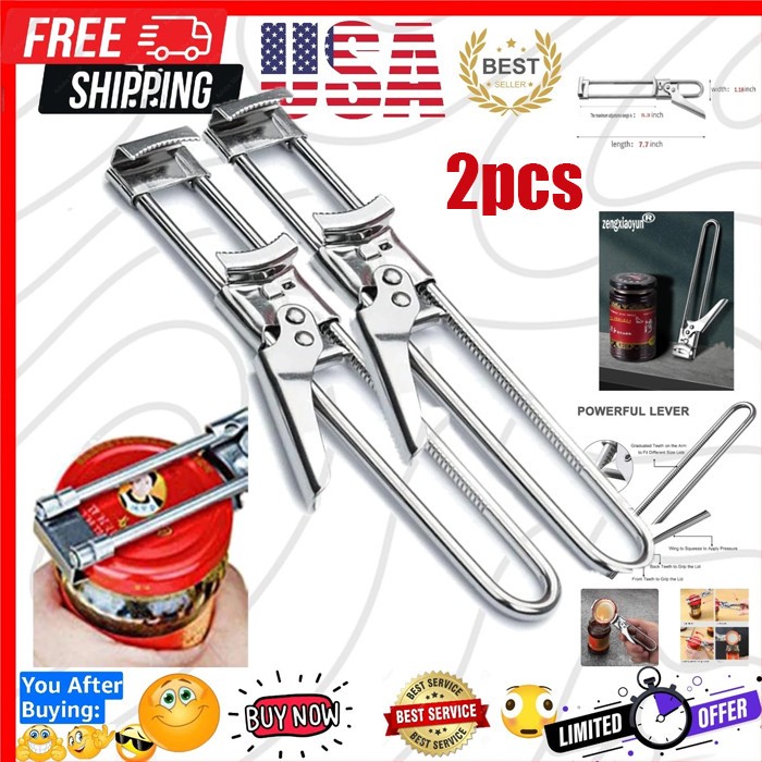 2X Adjustable Multifunctional Stainless Steel Can Opener Jar Lid Gripper New gallery