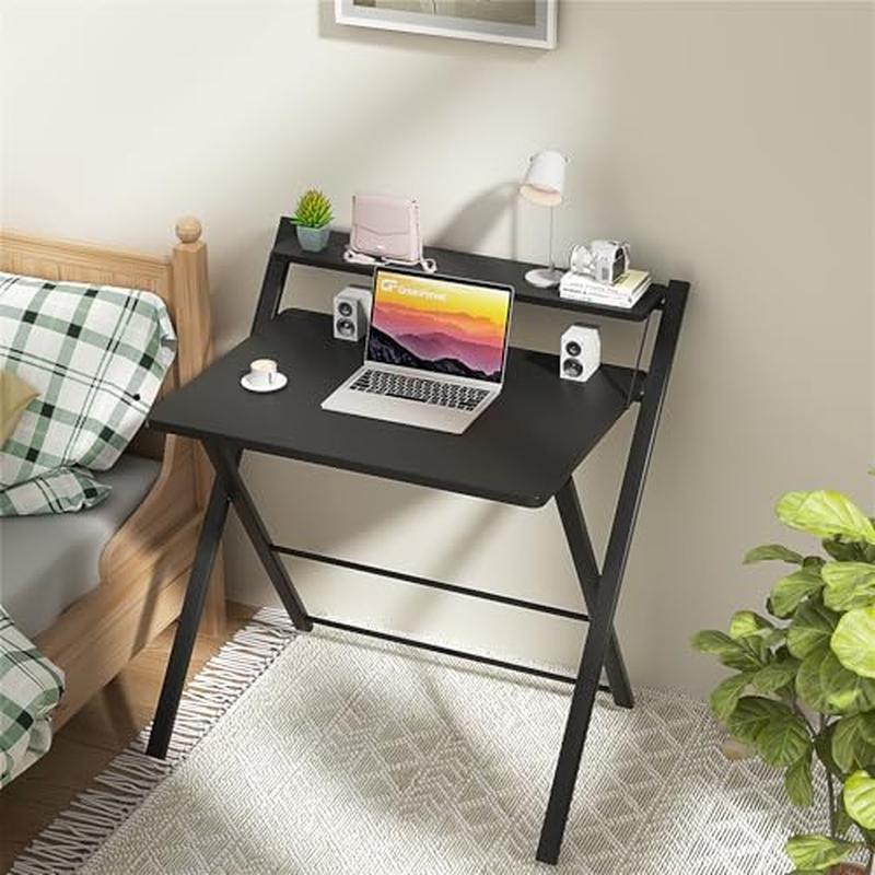 Folding Computer Desk Shelf Small Home Office Study Table Black Metal Legs New gallery