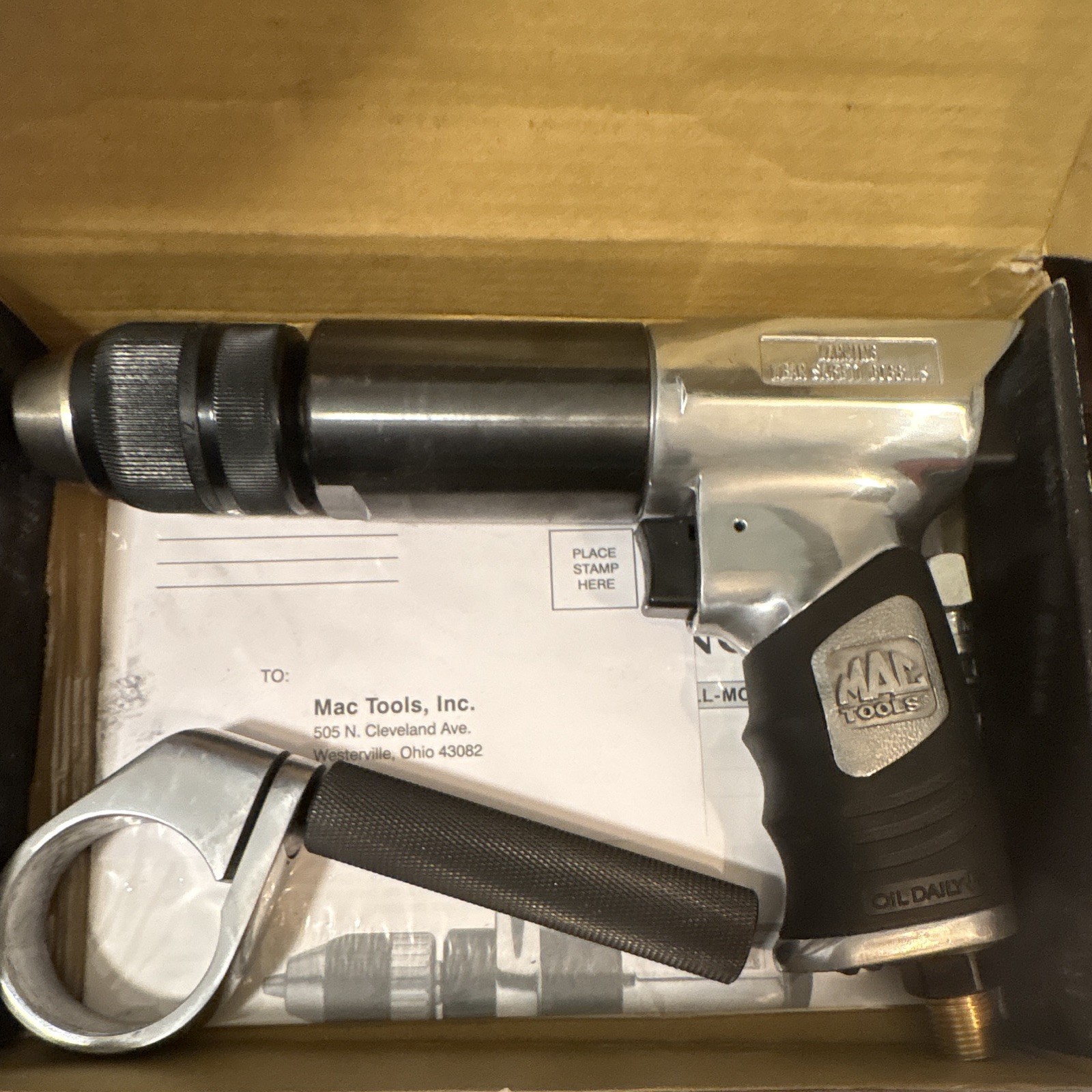 Mac Tools AD1200K 1/2in Keyless Reversible Pistol Grip Air Drill w/ Aux Handle gallery