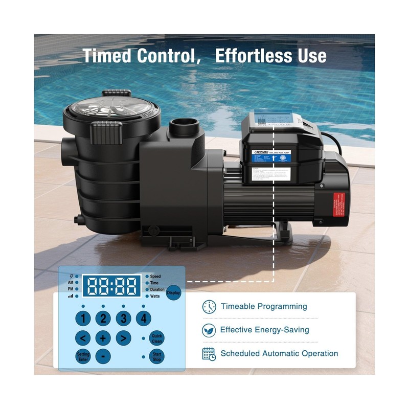 CrestWave Smart Variable Speed Pool Pump 1.5HP, Smart Life APP Control, 38 dB... gallery