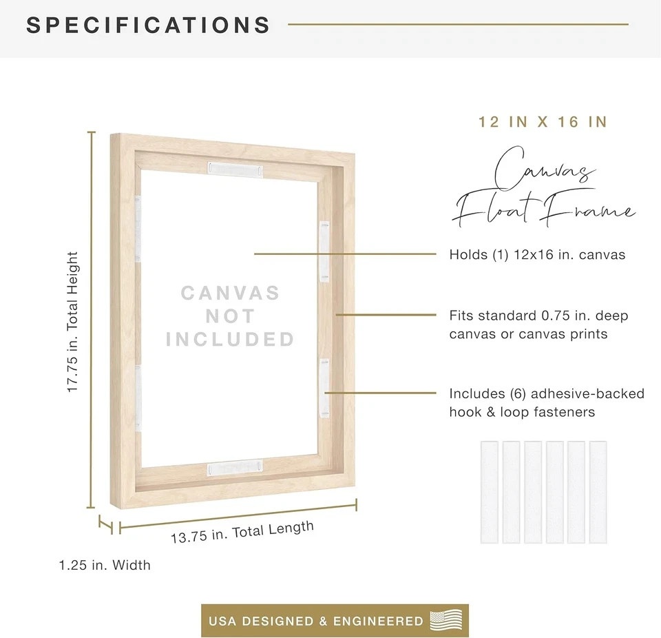 Canvas Float Frames 12X16 Frame, Natural Woodgrain for Finished Canvases, Vertic gallery
