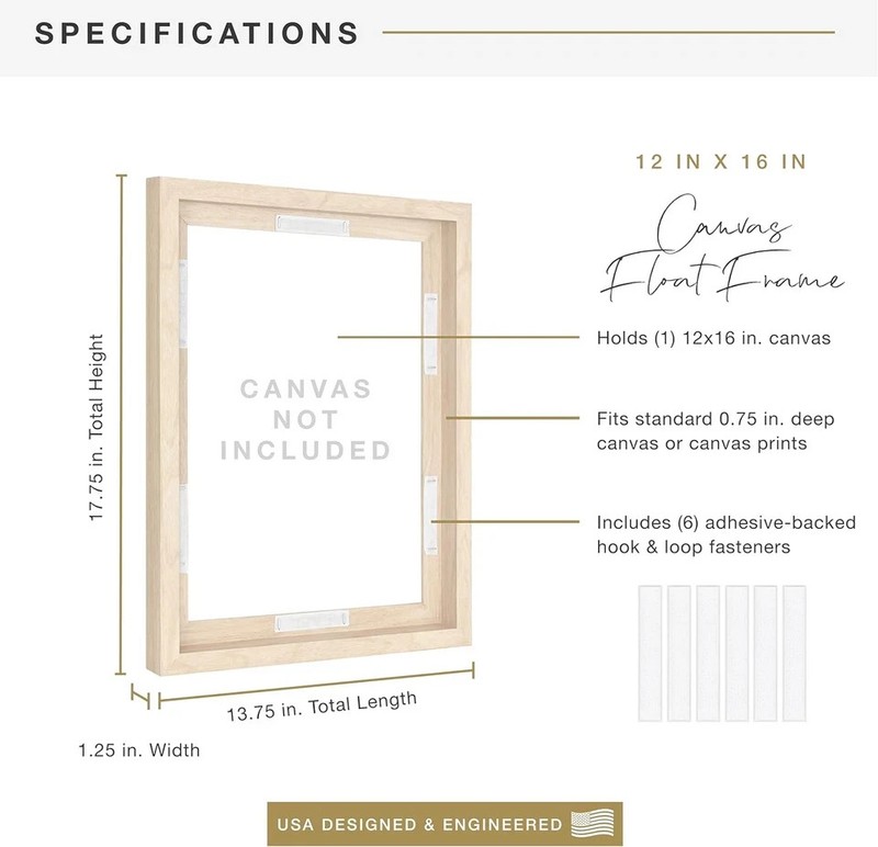 Canvas Float Frames 12X16 Frame, Natural Woodgrain for Finished Canvases, Vertic gallery