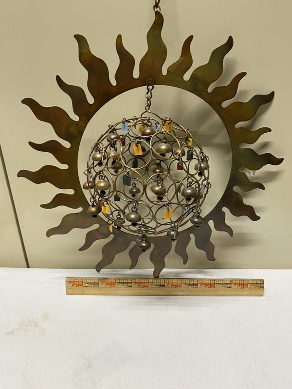 Copper Celestial Sun w Hanging/Spinning Orb Wind Chimes I/O Boho Rustic Decor gallery