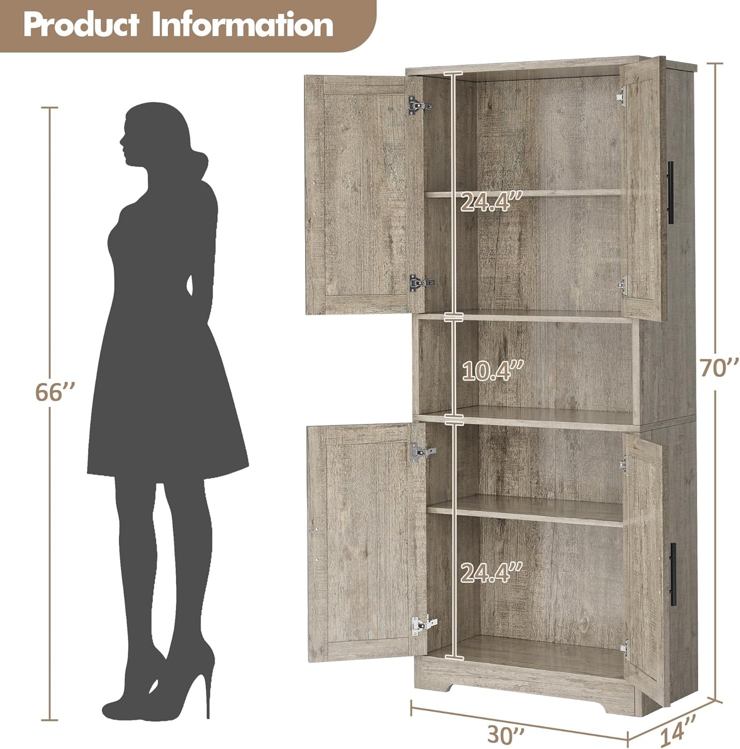 70'' Tall Kitchen Pantry Cabinet Freestanding Storage Cabinet Adjustable Shelves gallery