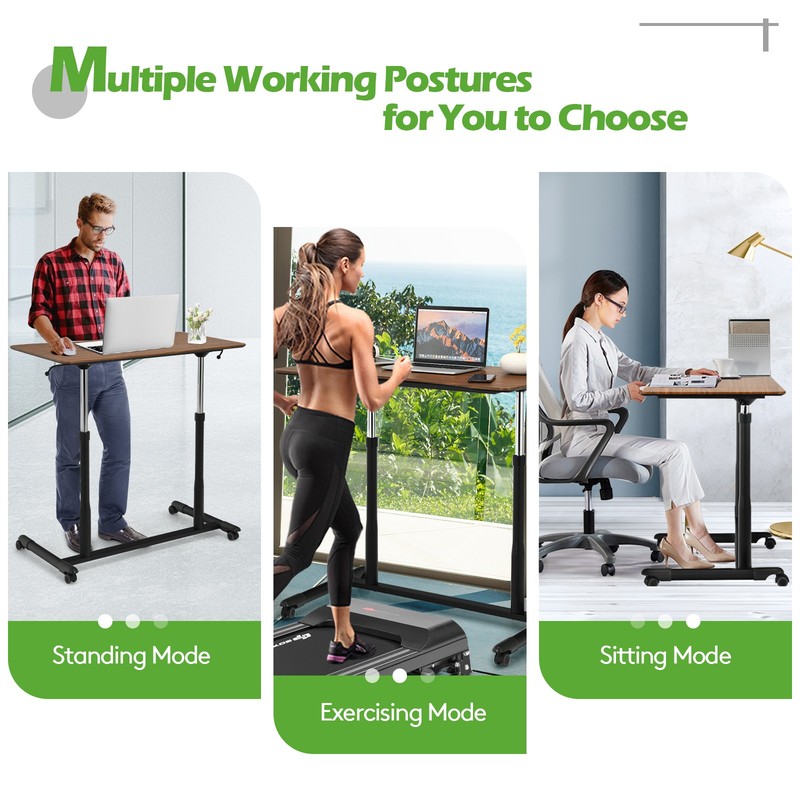 Height Adjustable Computer Desk Sit to Stand Rolling Table Brown gallery