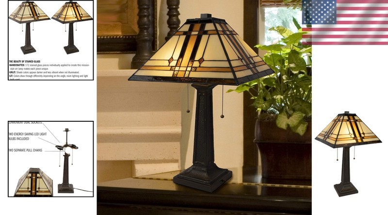 Energy Efficient Mission-Style Table Lamp with 2 LED Bulbs gallery