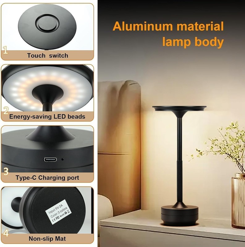 Cordless LED Touch Sensor Table Lamp Rechargeable Dimmable Bar Desk Night Light gallery
